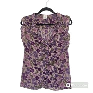 Cabi Womens purple floral print sleeveless button-up blouse size small